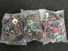 Three bags of costume jewellery