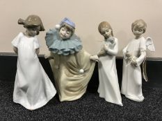 Four Nao figures to include girl in white dress, girl in night gown,