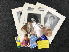 A quantity of black and white photographs and a box of film star postcards, 20th century postcards,
