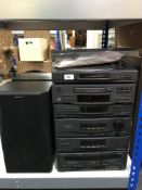 A Sony hifi with speakers and remote