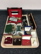 A tray containing a collection of assorted costume jewellery including lady's wristwatches,