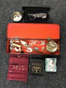 A collection of silver thimble, Scottish sword brooch, Albert chain,