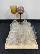 Two trays of assorted glassware including drinking glasses, vases,