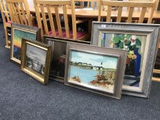 Five continental school oils on canvas - light house study by Raven, still life,