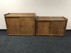 Two mid 20th century teak shutter door office cupboards