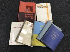 A collection of classic car workshop manuals - Austin 8, A35, Rover 3 litre, Triumph Spitfire,
