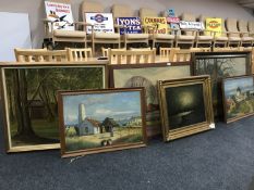 Six continental framed oils - landscapes and rural scenes