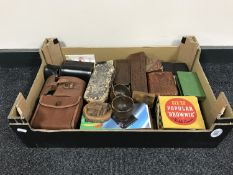 Two boxes of vintage games - Cluedo, Solitaire, Scrabble etc and a box of Brownie cameras,