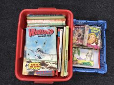 Two boxes of assorted annuals and magazines including Victor,