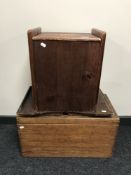 A folding bed tray, a small pine blanket box and a pine storage seat.