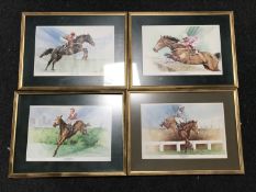 Four framed Vic Mitchell racing prints signed in pencil