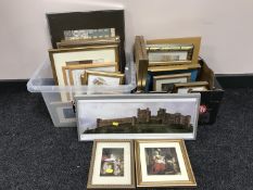 Two boxes containing a large quantity of assorted pictures and prints,