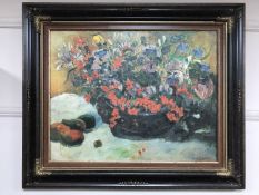An Artagraph reproduction : Still life with flowers, framed.