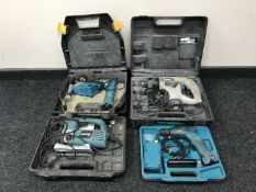 Four cased power tools - Xpro rotary hammer drill,