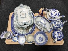 Two trays of 20th century blue and white china - meats plates, tureens,