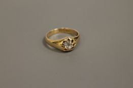 18ct antique signet ring set with old cut diamond, approximately .5 carat 4.