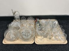 Two trays of assorted glass ware - fruit bowls, preserve pot,