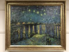 An Artagraph reproduction : Reflections at night, framed.