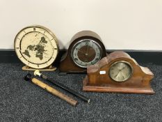 Two mantel clocks and a 24 hour clock