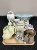 A tray of Royal Doulton Mystic Dawn vase, Maling vase, ginger jars,