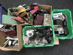 Five boxes of hand tools, hard ware, door closers,
