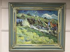 An Artagraph reproduction : Study of farm buildings on a hill, framed.