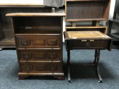 A contemporary three drawer chest together with a mahogany leather topped sofa table