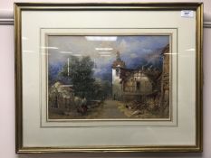 Edward Richardson (1810-1874) : Italian Village, watercolour, signed, dated 1855, 26 cm x 39 cm,