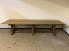 An impressive Robert 'Mouseman' Thompson of Kilburn 11ft adzed oak five-plank refectory dining