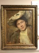 Simon Glucklich (1863-1943) : A portrait of a lady wearing a white bonnet, oil on canvas, signed,