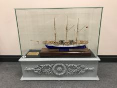 A scratch-built model - Mercator tall ship, contained within a glazed display case on stand,