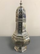 A silver sugar castor, W I Broadway & Co, Birmingham 1978, 156g.