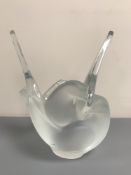 A Lalique crystal Love bird Dove vase, height 21 cm, signed Lalique France.