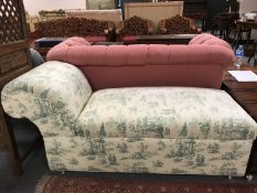 An early 20th century storage chaise longue, on ceramic castors, width 155 cm.