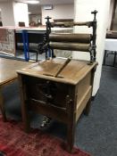 A Victorian pine mangle, width 56 cm.