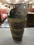 A 19th century brass bound copper grape carrier, height 88 cm.
