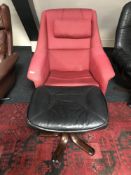 A mid twentieth century Scandinavian adjustable swivel chair upholstered in red fabric,