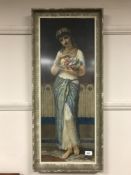 Augustus Bouvier : A Persian maiden holding a bowl of flowers, watercolour, 29 cm x 76, signed,