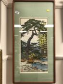 Toshi Yoshida : Pine Tree of the Friendly Garden, hand coloured print, signed in pencil,