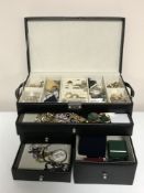 A large box of costume jewellery, to also include pair of 9ct gold earrings, silver bangle,