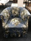 A late 19th century salon chair upholstered in floral fabric, width 80 cm.