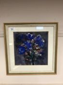 Archie Sutter Watt : blue flowers, watercolour, 25 cm x 25 cm, signed, dated '92 framed.