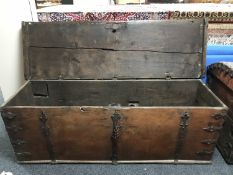 An 18th century oak iron bound shipping chest, width 156 cm.
