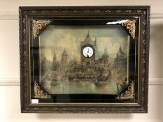 A nineteenth century picture clock in verre eglomise frame