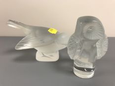 A Lalique crystal paperweight modelled as an owl, height 8.