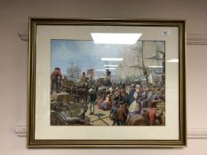 Nineteenth century school : A busy port, oil on board, 48 cm x 36 cm, framed.