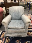 A Victorian armchair upholstered in turquoise fabric, width 81 cm.