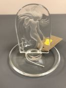 A Lalique crystal dressing table dish decorated with a maiden, height 9 cm, signed Lalique France.
