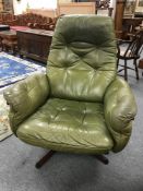A mid 20th century green leather relaxer chair, by Gote-Mobler, made in Sweden, height 96 cm.