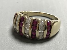 A 9ct gold ruby and diamond set ring, size N/O, 5g.
